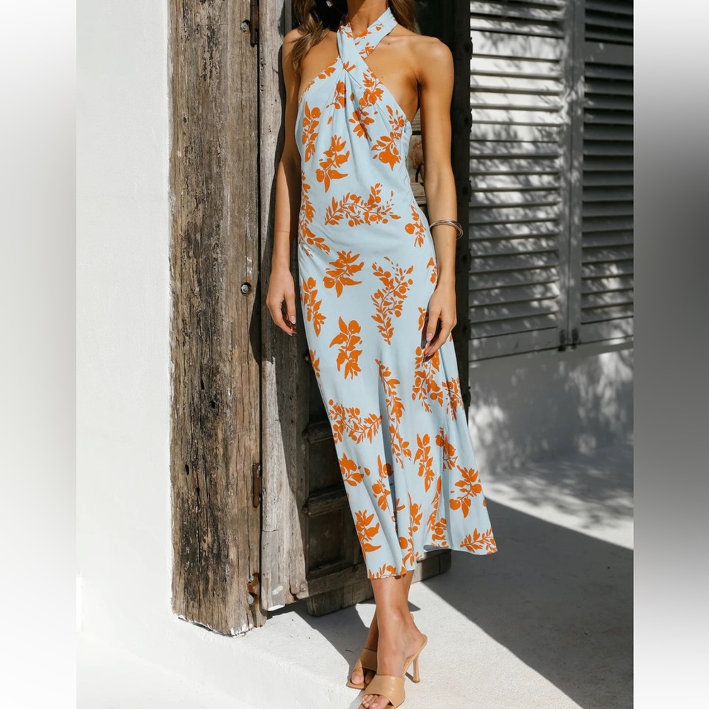 Blue and Orange Leave Me Loving You Midi Dress from Hello Molly.